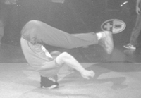 Junk doing headspin at the UK B-Boy Championships 1996