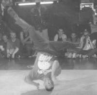 Asa doing halos at the UK B-Boy Championships 1996